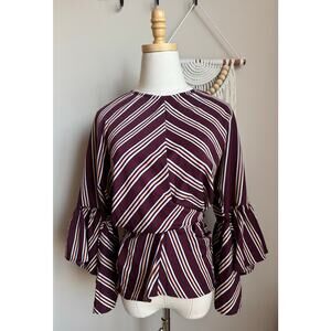 Umgee Maroon Striped Tie Back Top sz S
